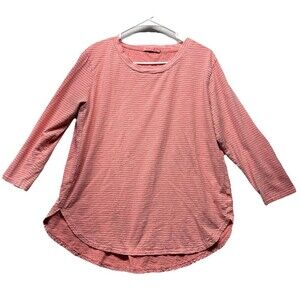 Women’s Fresh Produce Pink Striped Slub Knit Long Sleeve Shirt Size Large Cotton
